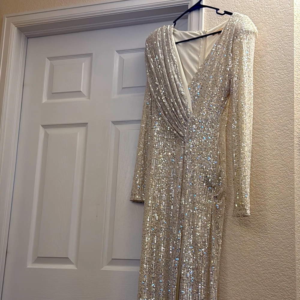 Ricarica Sequin Long Sleeve Evening Gown